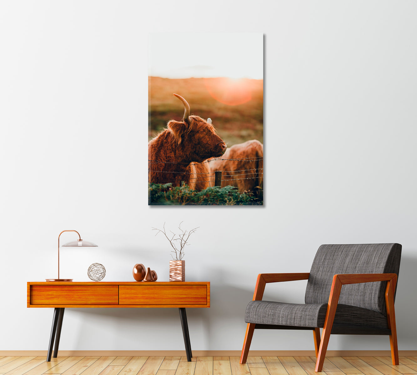 Highland Cow at Sunset Stunning Canvas Print-Canvas Print-CetArt-1 panel-16x24 inches-CetArt