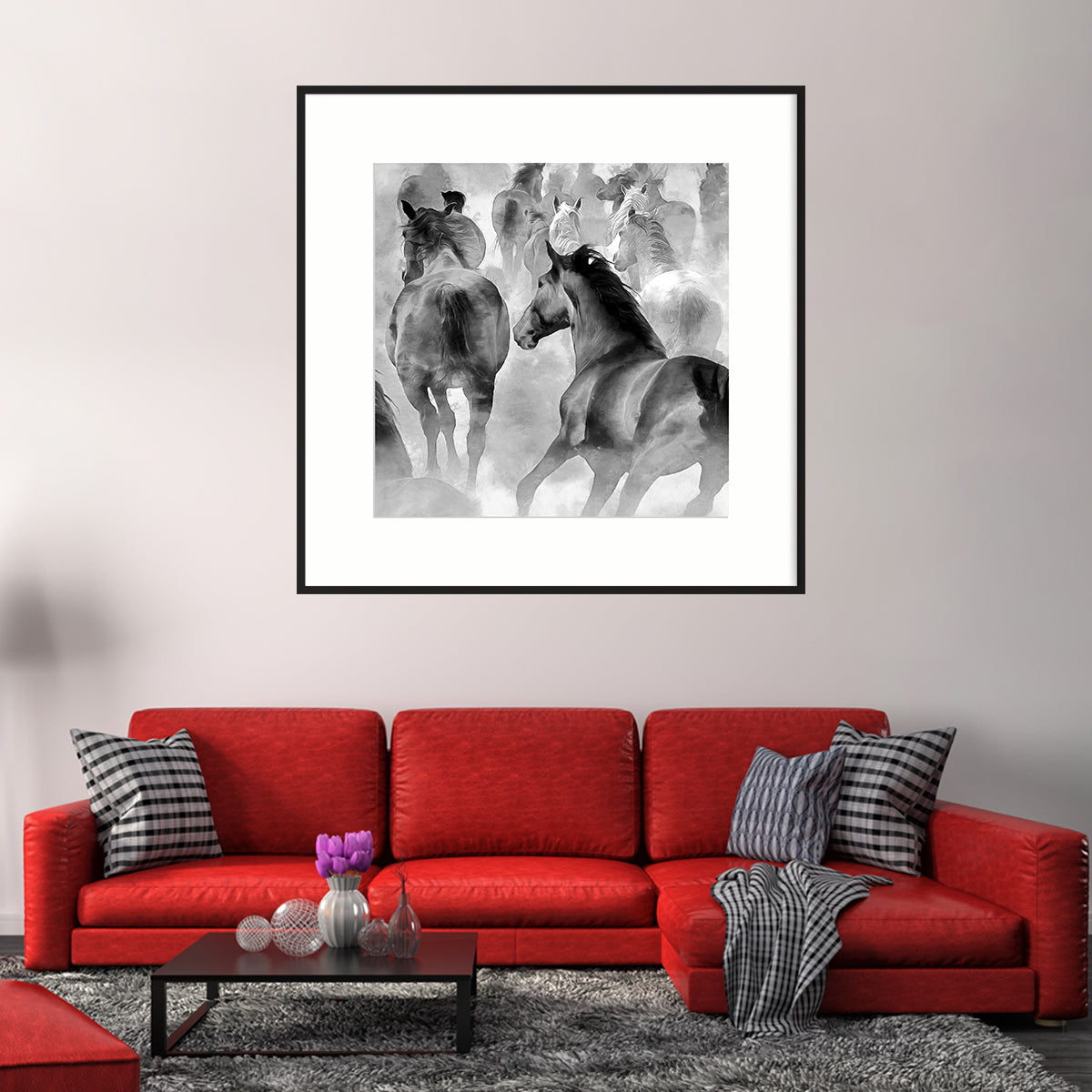 Herd of Horses Black And White Posters Decoration for Interior-Square Posters NOT FRAMED-CetArt-8″x8″ inches-CetArt