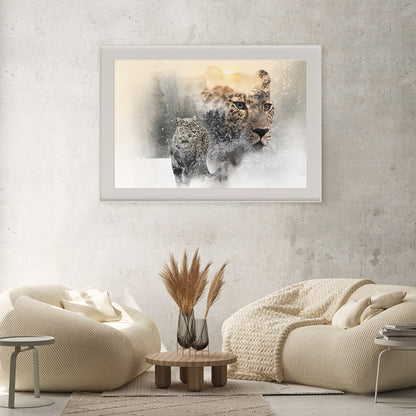 Snow Leopard in Winter Forest Posters Prints Wall Decor-Horizontal Posters NOT FRAMED-CetArt-10″x8″ inches-CetArt