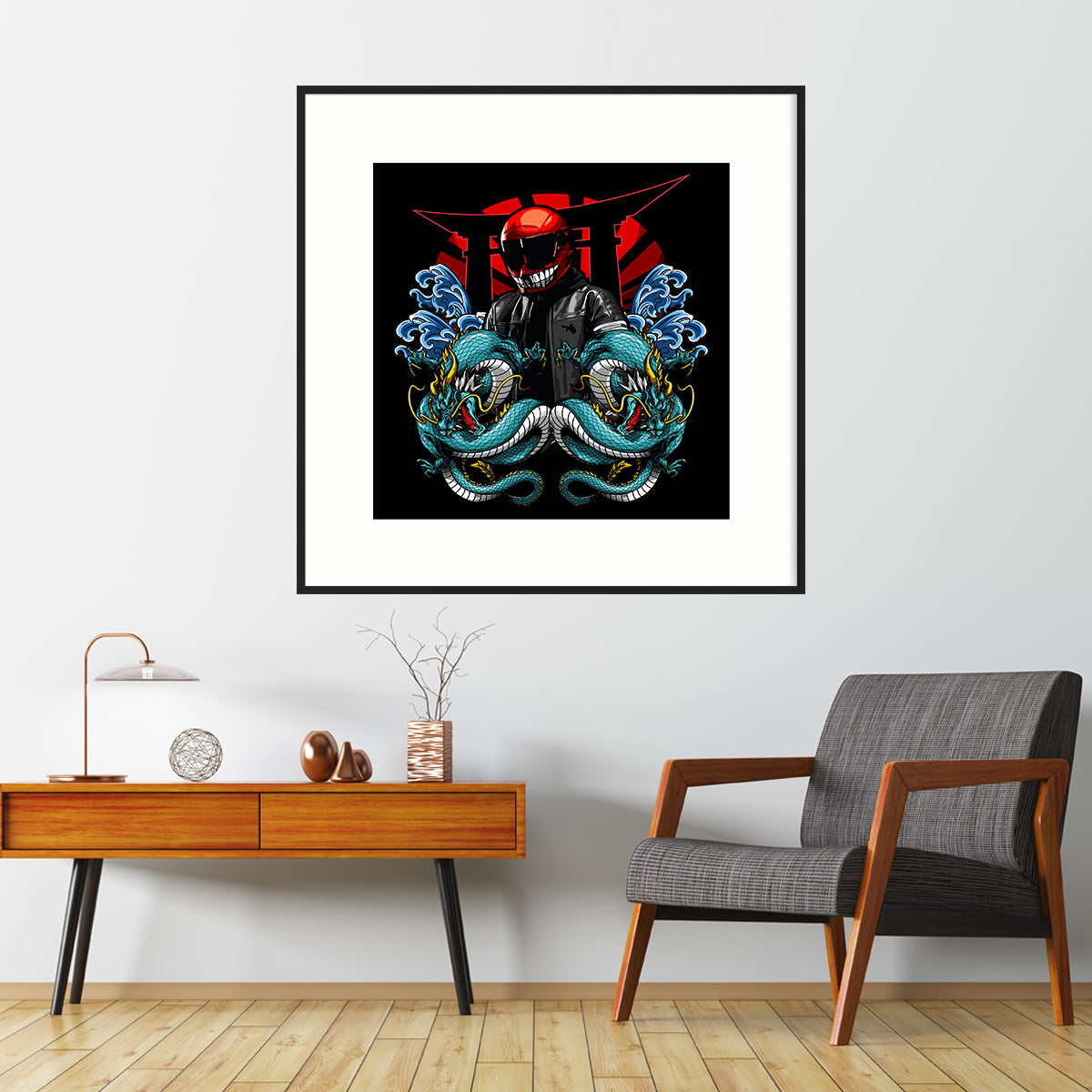 Biker with Dragons Japanese Art Posters For Room-Square Posters NOT FRAMED-CetArt-8″x8″ inches-CetArt