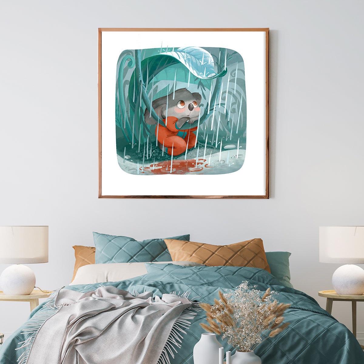 Koala Hiding From Rain Wall Posters-Square Posters NOT FRAMED-CetArt-8″x8″ inches-CetArt