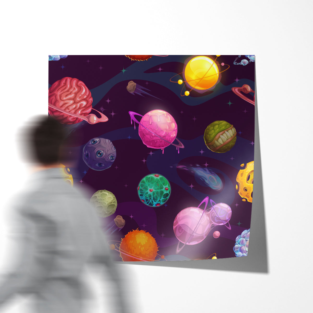 Cartoon Planets in Space Modern Art Posters-Square Posters NOT FRAMED-CetArt-8″x8″ inches-CetArt