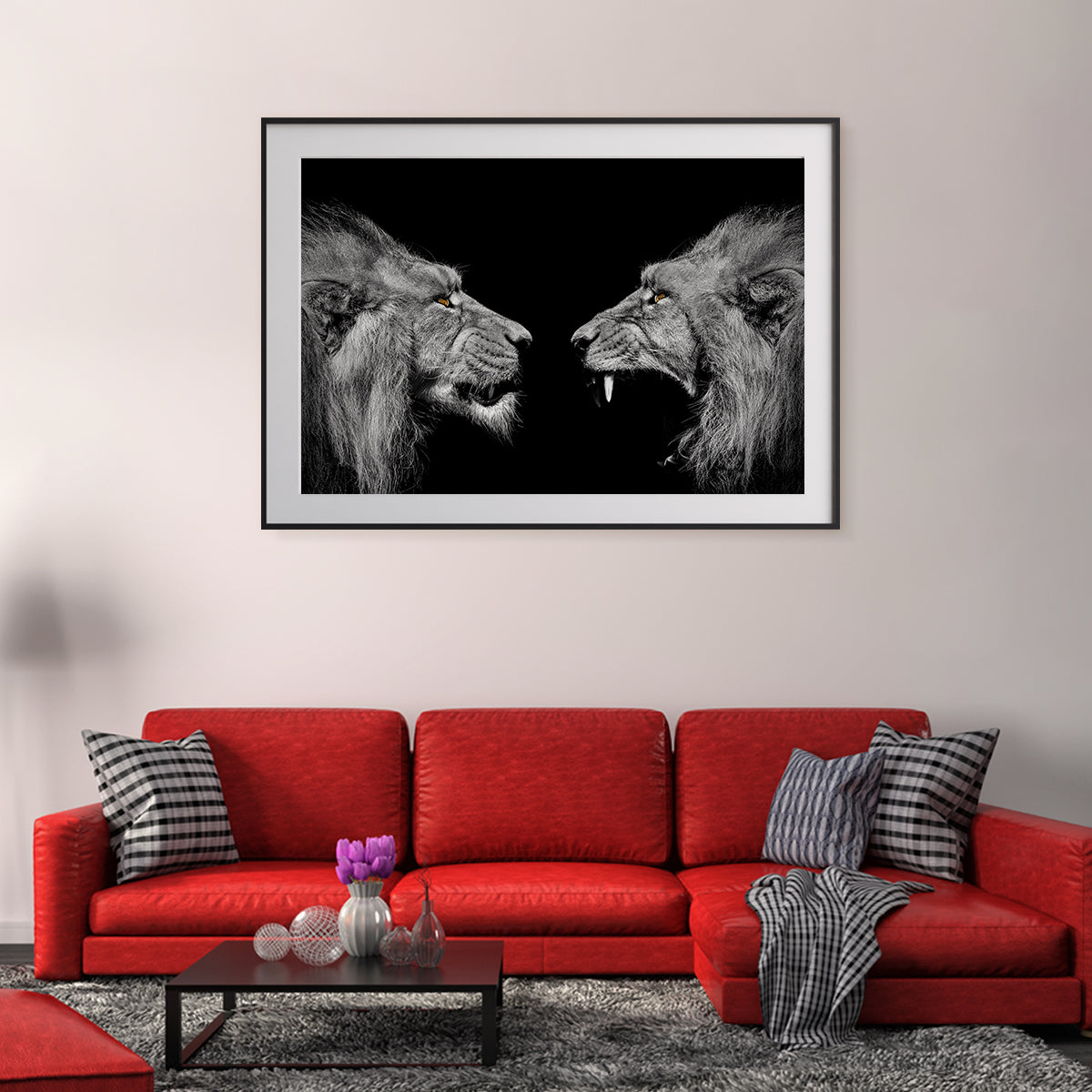 Two Lions Black White Portrait Motivational Posters For Office-Horizontal Posters NOT FRAMED-CetArt-10″x8″ inches-CetArt