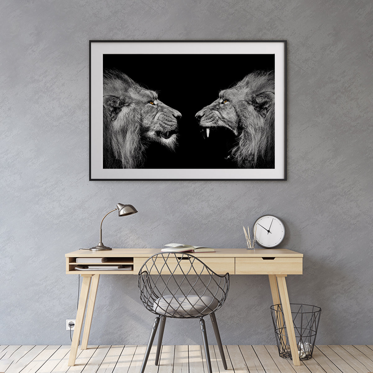 Two Lions Black White Portrait Motivational Posters For Office-Horizontal Posters NOT FRAMED-CetArt-10″x8″ inches-CetArt