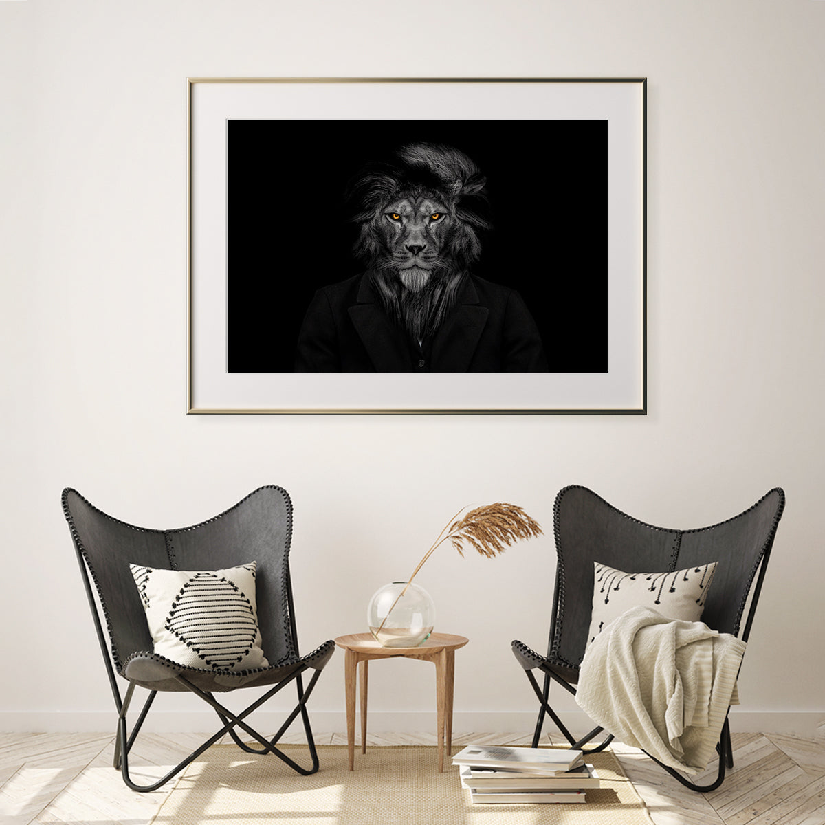 Black and White Lion Portrait in Suit Modern Art Poster Print-Horizontal Posters NOT FRAMED-CetArt-10″x8″ inches-CetArt