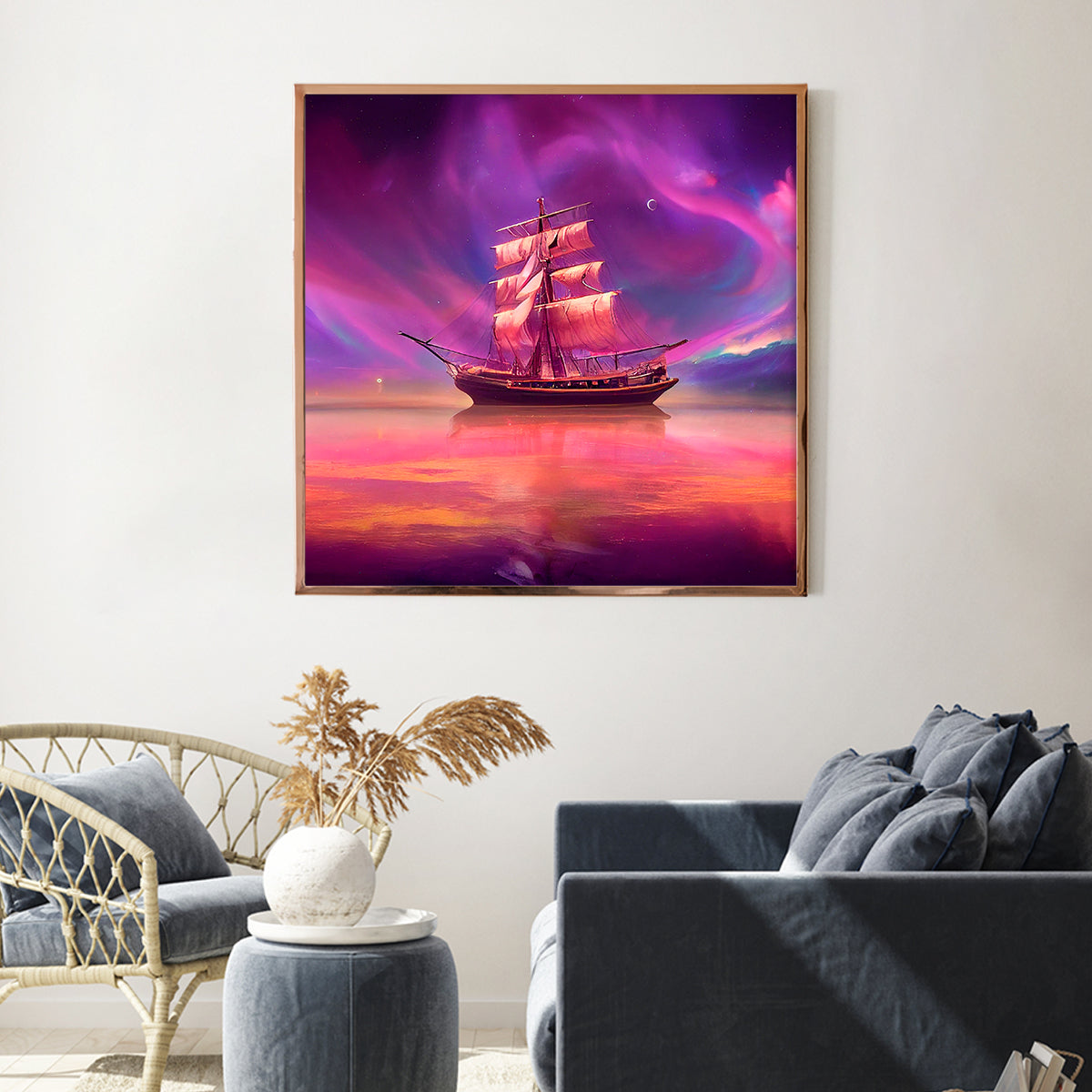 Magic Ship Under Northern Lights-Square Posters NOT FRAMED-CetArt-8″x8″ inches-CetArt