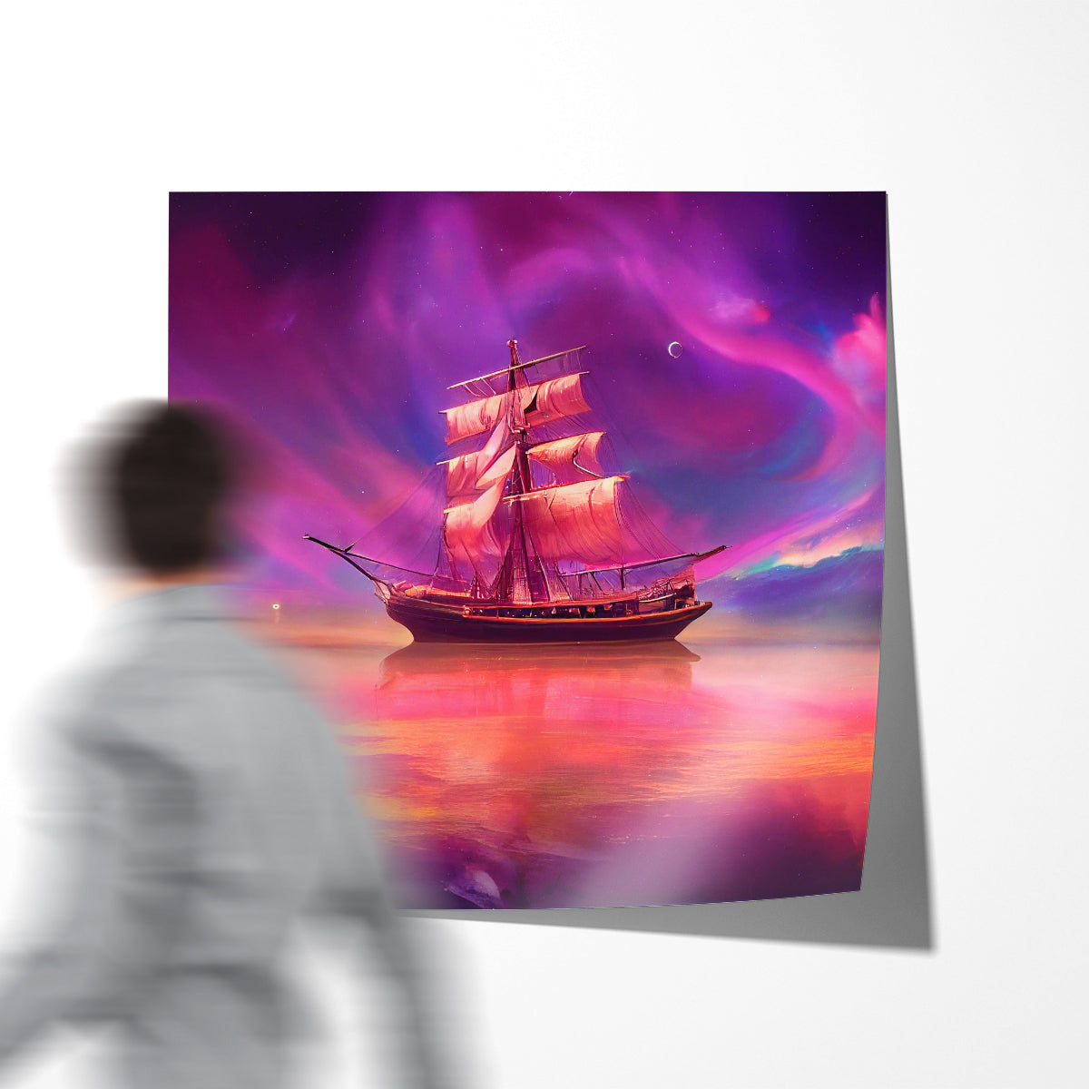 Magic Ship Under Northern Lights-Square Posters NOT FRAMED-CetArt-8″x8″ inches-CetArt