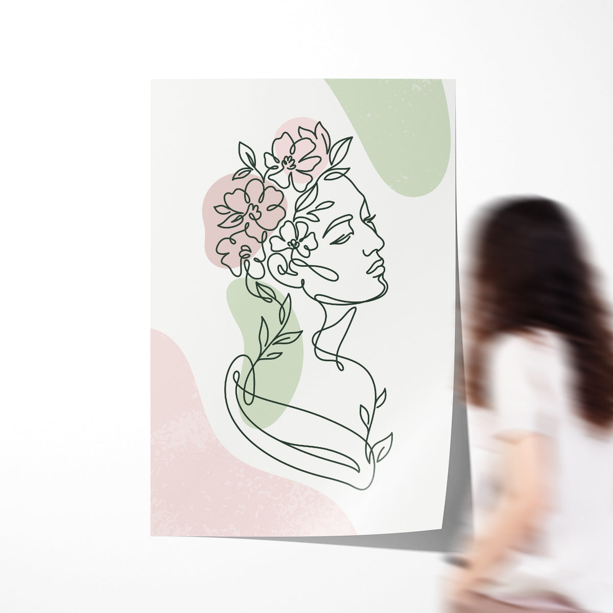 Beautiful Woman Silhouette With Flowers Line Art Prints and Posters-Vertical Posters NOT FRAMED-CetArt-8″x10″ inches-CetArt