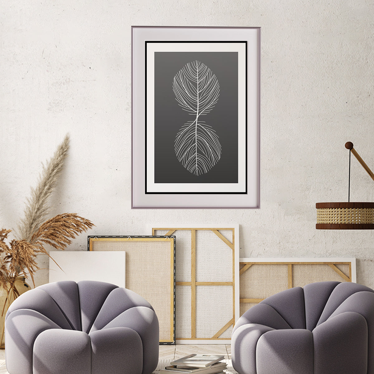 Abstract Leaf Line Art in Black White Office Posters Wall Art-Vertical Posters NOT FRAMED-CetArt-8″x10″ inches-CetArt