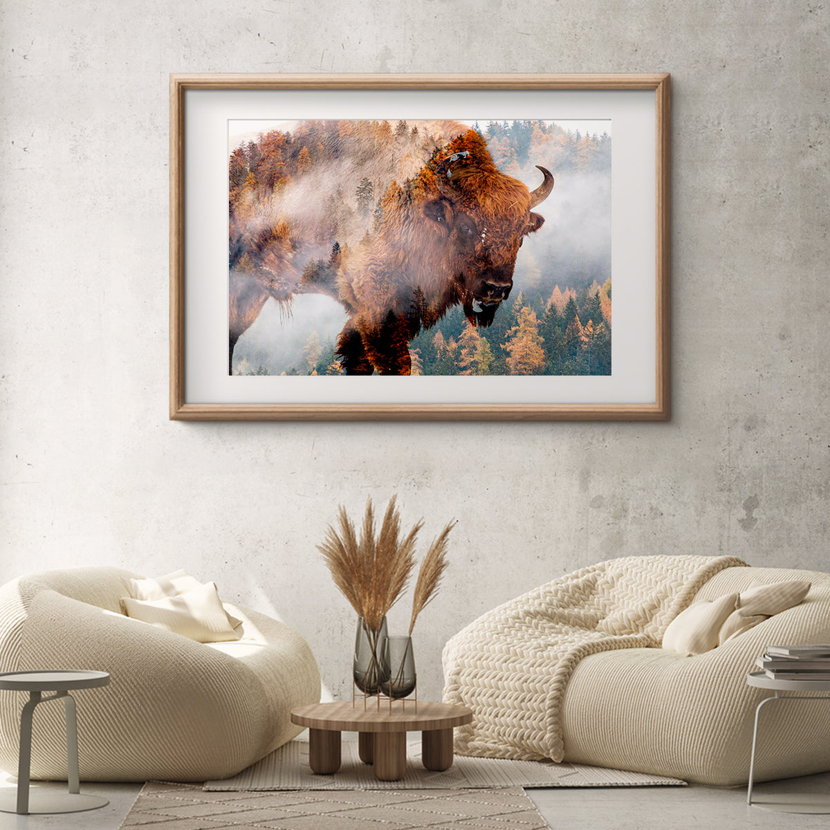 Bison with Foggy Forest Creative Poster Wall Art-Horizontal Posters NOT FRAMED-CetArt-10″x8″ inches-CetArt