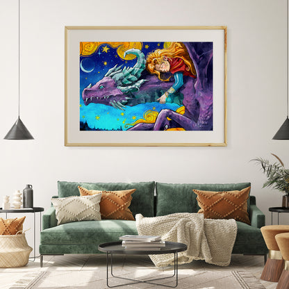 Girl on Dragon Poster Print Modern Wall Art-Horizontal Posters NOT FRAMED-CetArt-10″x8″ inches-CetArt