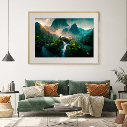 Stunning Mountain Landscape with Forest and Waterfall Poster-Horizontal Posters NOT FRAMED-CetArt-10″x8″ inches-CetArt