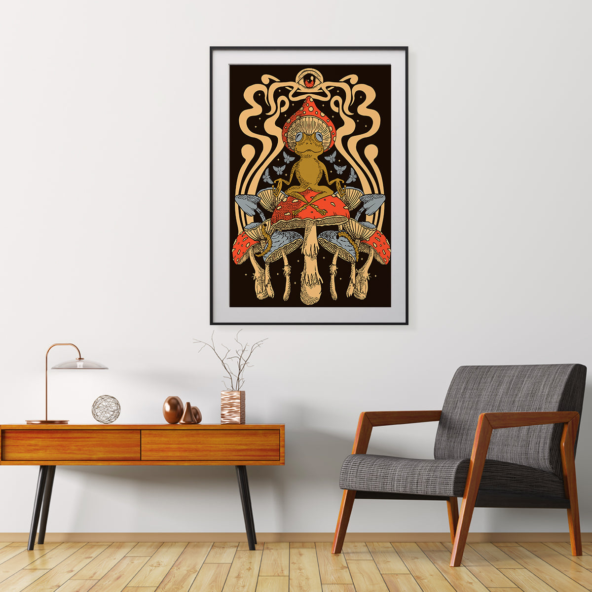 Frog Meditating Sitting on Mushroom Psychedelic Posters For Your Wall-Vertical Posters NOT FRAMED-CetArt-8″x10″ inches-CetArt