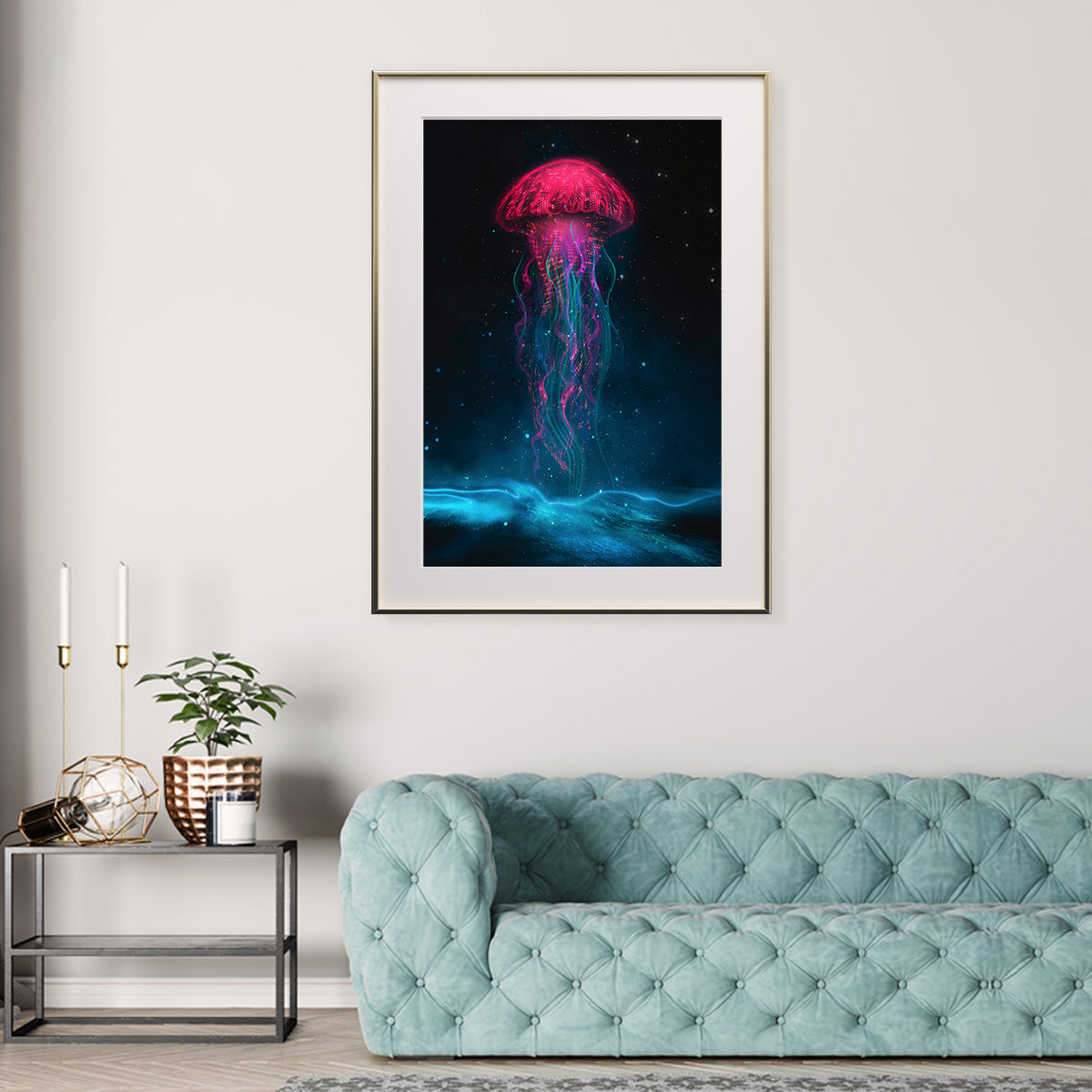 Neon Jellyfish Silhouette Posters Prints Abstract Wall Art-Vertical Posters NOT FRAMED-CetArt-8″x10″ inches-CetArt