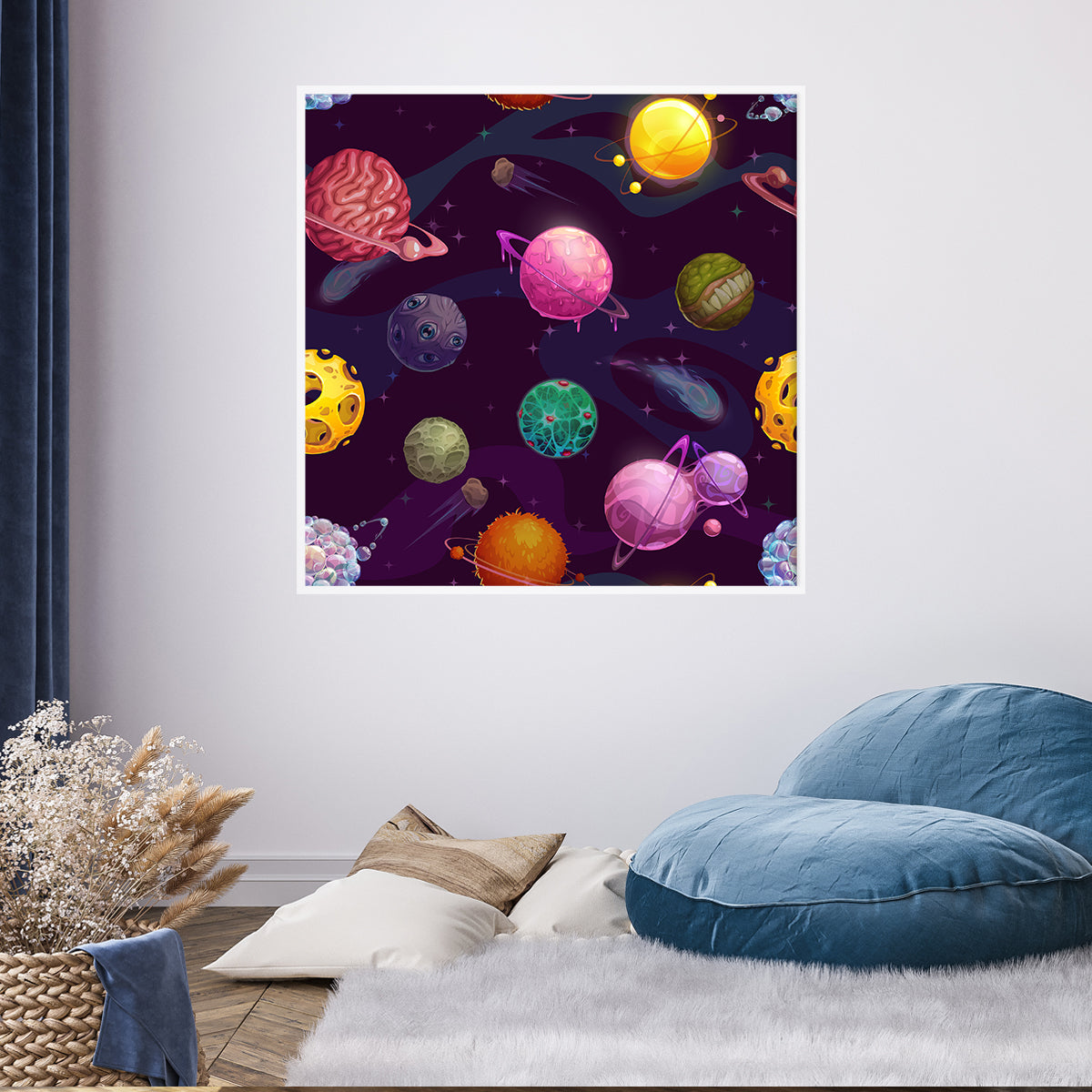 Cartoon Planets in Space Modern Art Posters-Square Posters NOT FRAMED-CetArt-8″x8″ inches-CetArt