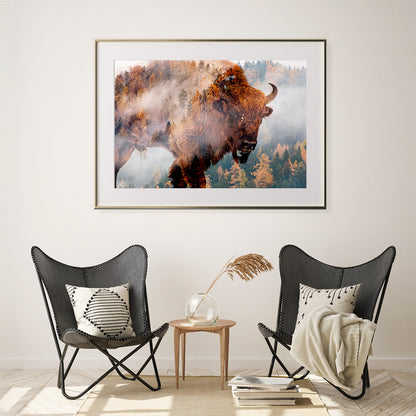 Bison with Foggy Forest Creative Poster Wall Art-Horizontal Posters NOT FRAMED-CetArt-10″x8″ inches-CetArt