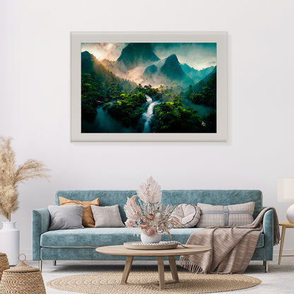 Stunning Mountain Landscape with Forest and Waterfall Poster-Horizontal Posters NOT FRAMED-CetArt-10″x8″ inches-CetArt