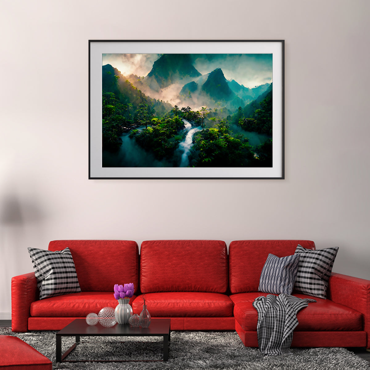 Stunning Mountain Landscape with Forest and Waterfall Poster-Horizontal Posters NOT FRAMED-CetArt-10″x8″ inches-CetArt