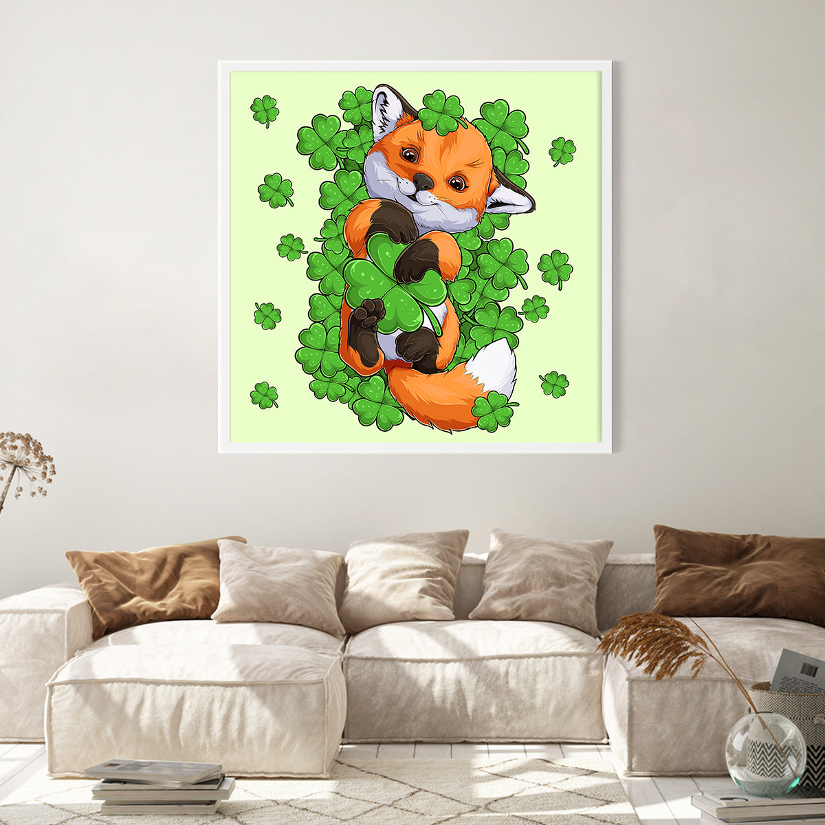 St Patrick Day Lucky Fox Decorations For Home Poster-Square Posters NOT FRAMED-CetArt-8″x8″ inches-CetArt