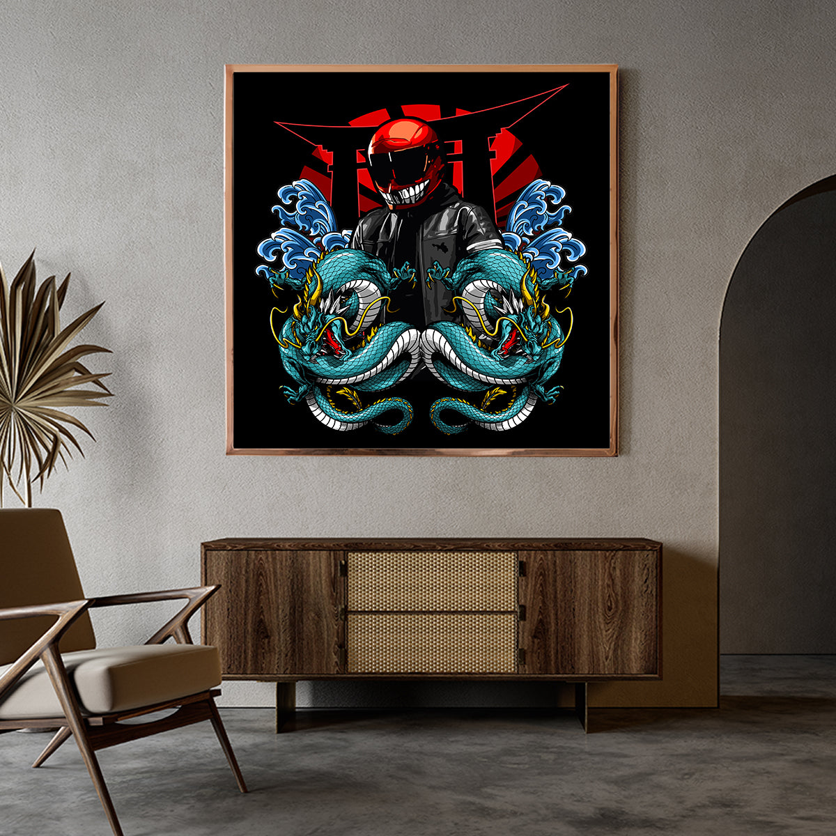 Biker with Dragons Japanese Art Posters For Room-Square Posters NOT FRAMED-CetArt-8″x8″ inches-CetArt