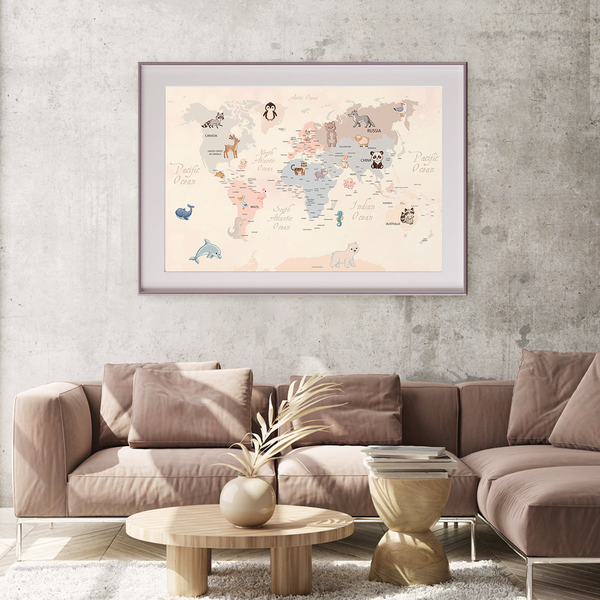 Animals World Map Kids Room Poster Ideas-Horizontal Posters NOT FRAMED-CetArt-10″x8″ inches-CetArt