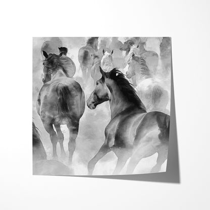 Herd of Horses Black And White Posters Decoration for Interior-Square Posters NOT FRAMED-CetArt-8″x8″ inches-CetArt