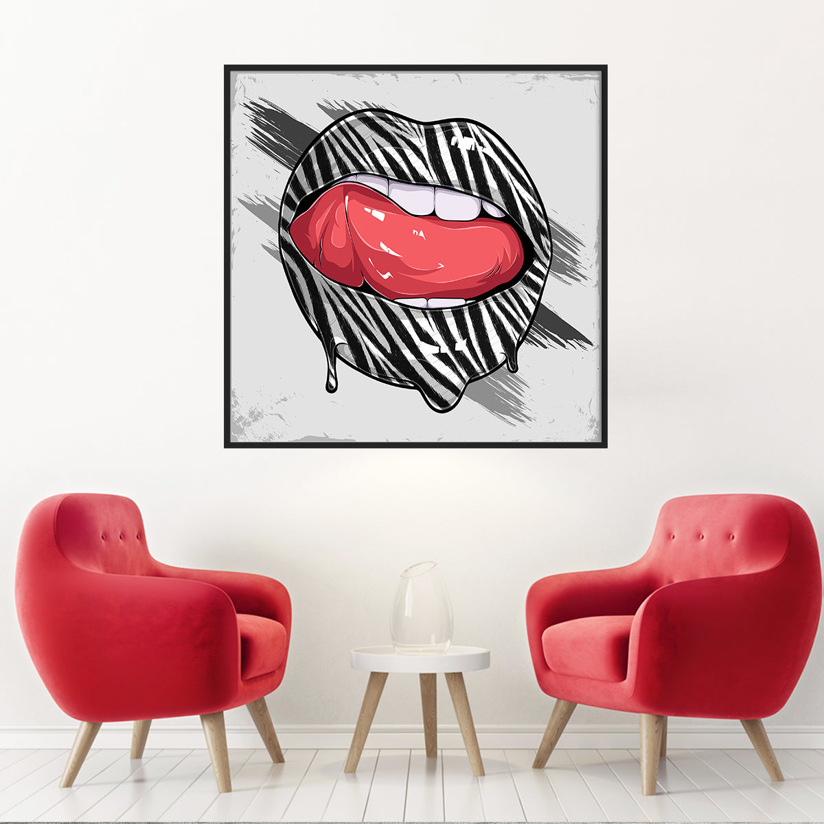 Woman Lips with Zebra Pattern Art Posters-Square Posters NOT FRAMED-CetArt-8″x8″ inches-CetArt