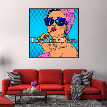 Retro Girl Pop Art Poster They Think I Care-Square Posters NOT FRAMED-CetArt-8″x8″ inches-CetArt