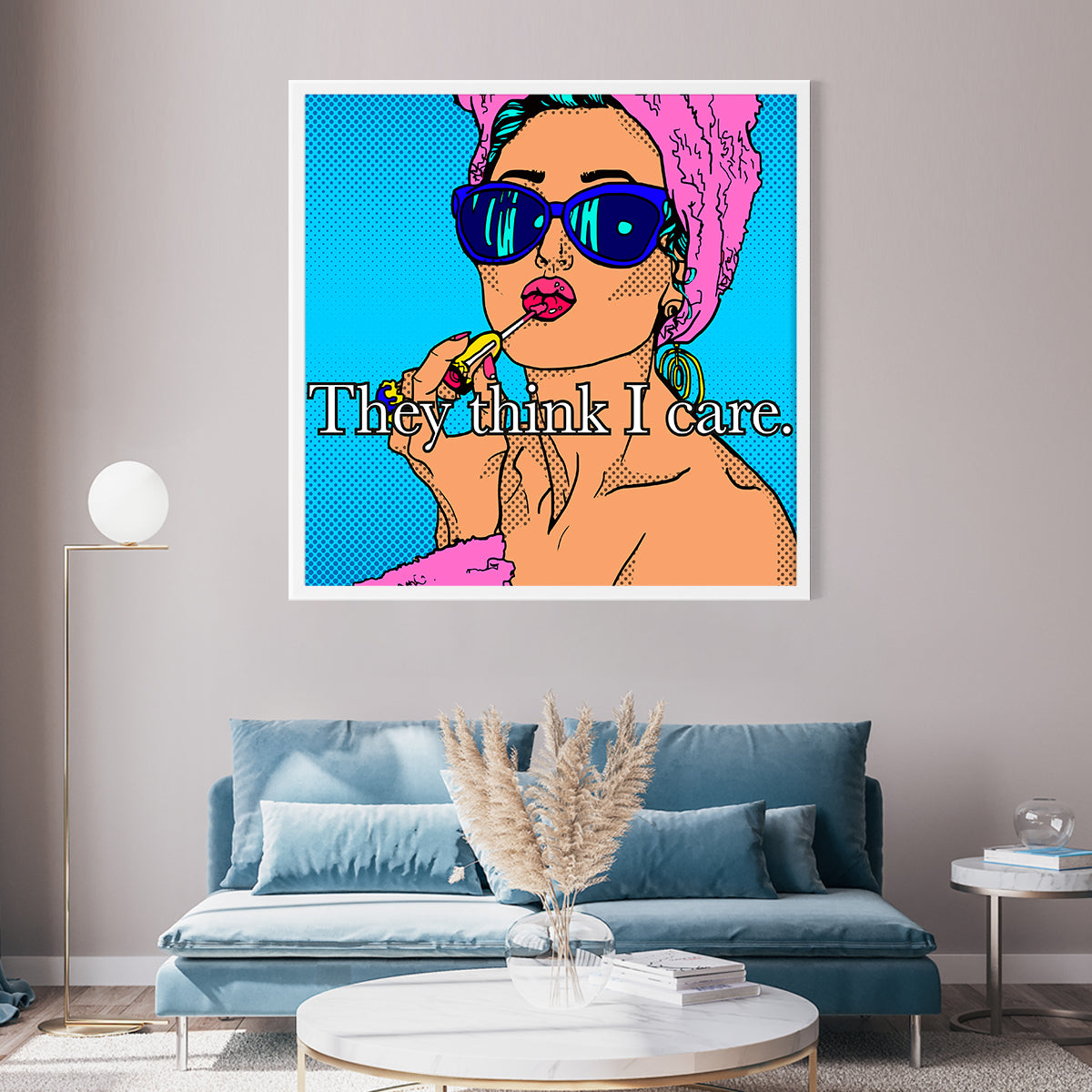 Retro Girl Pop Art Poster They Think I Care-Square Posters NOT FRAMED-CetArt-8″x8″ inches-CetArt