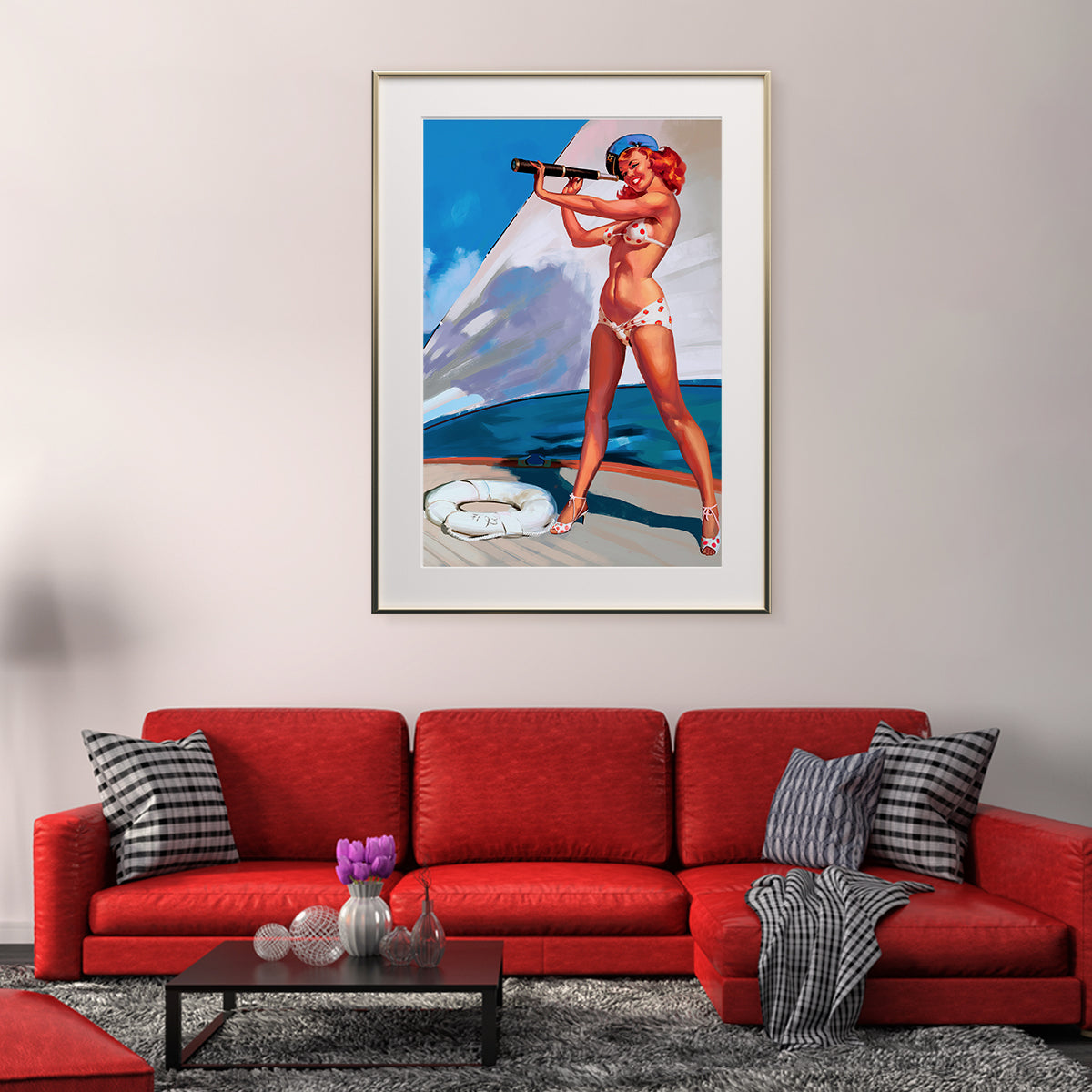 Vintage Sailor Girl On Yacht Retro Art Poster-Vertical Posters NOT FRAMED-CetArt-8″x10″ inches-CetArt