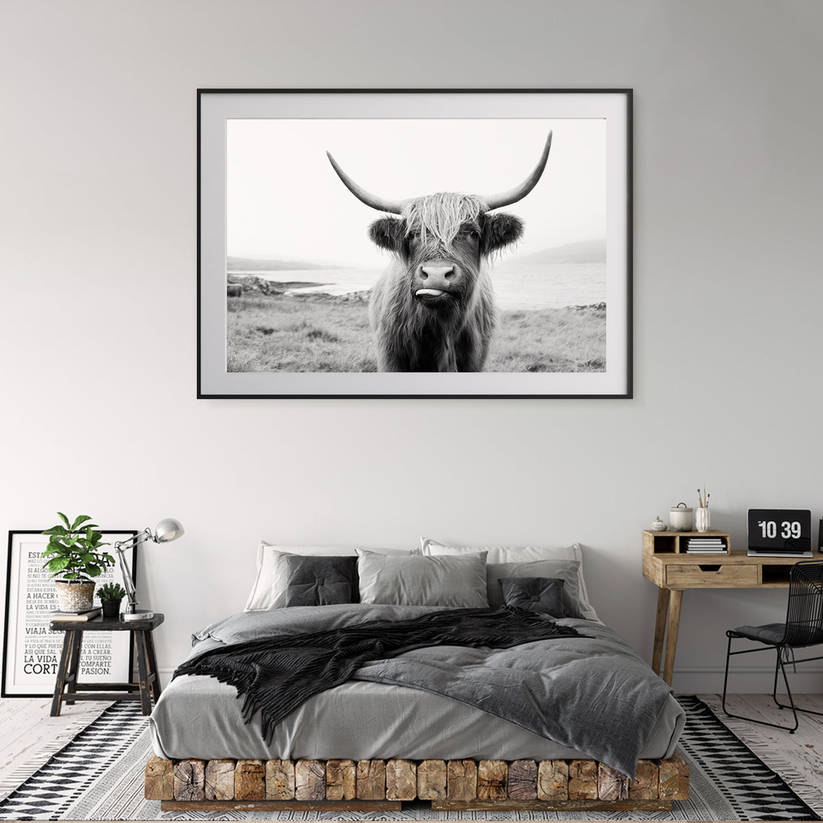 Black and White Scottish Highland Cow Room Posters-Horizontal Posters NOT FRAMED-CetArt-10″x8″ inches-CetArt