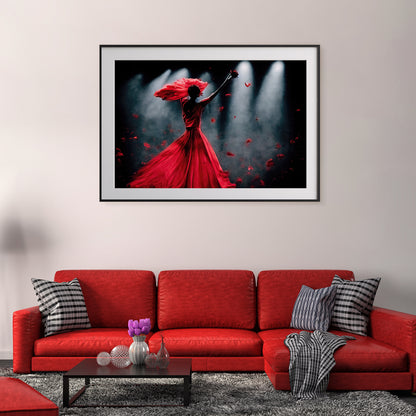 Silhouette of Dancing Woman in Red Dress Large Poster Prints-Horizontal Posters NOT FRAMED-CetArt-10″x8″ inches-CetArt