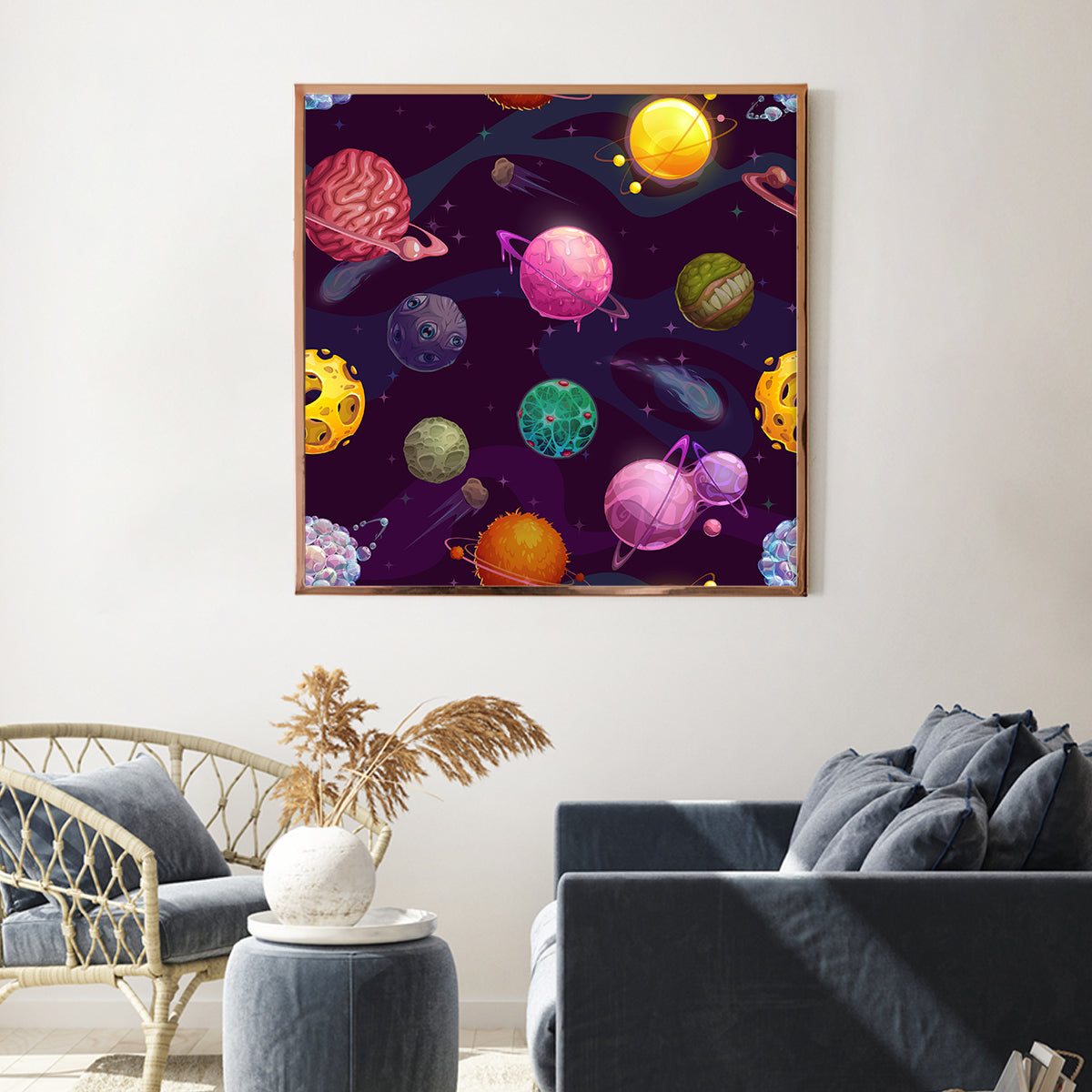 Cartoon Planets in Space Modern Art Posters-Square Posters NOT FRAMED-CetArt-8″x8″ inches-CetArt