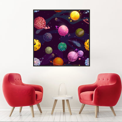 Cartoon Planets in Space Modern Art Posters-Square Posters NOT FRAMED-CetArt-8″x8″ inches-CetArt