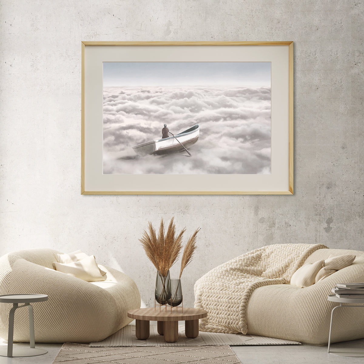 Man in Boat Floating on Sea Surreal Art Poster Wall Decor-Horizontal Posters NOT FRAMED-CetArt-10″x8″ inches-CetArt