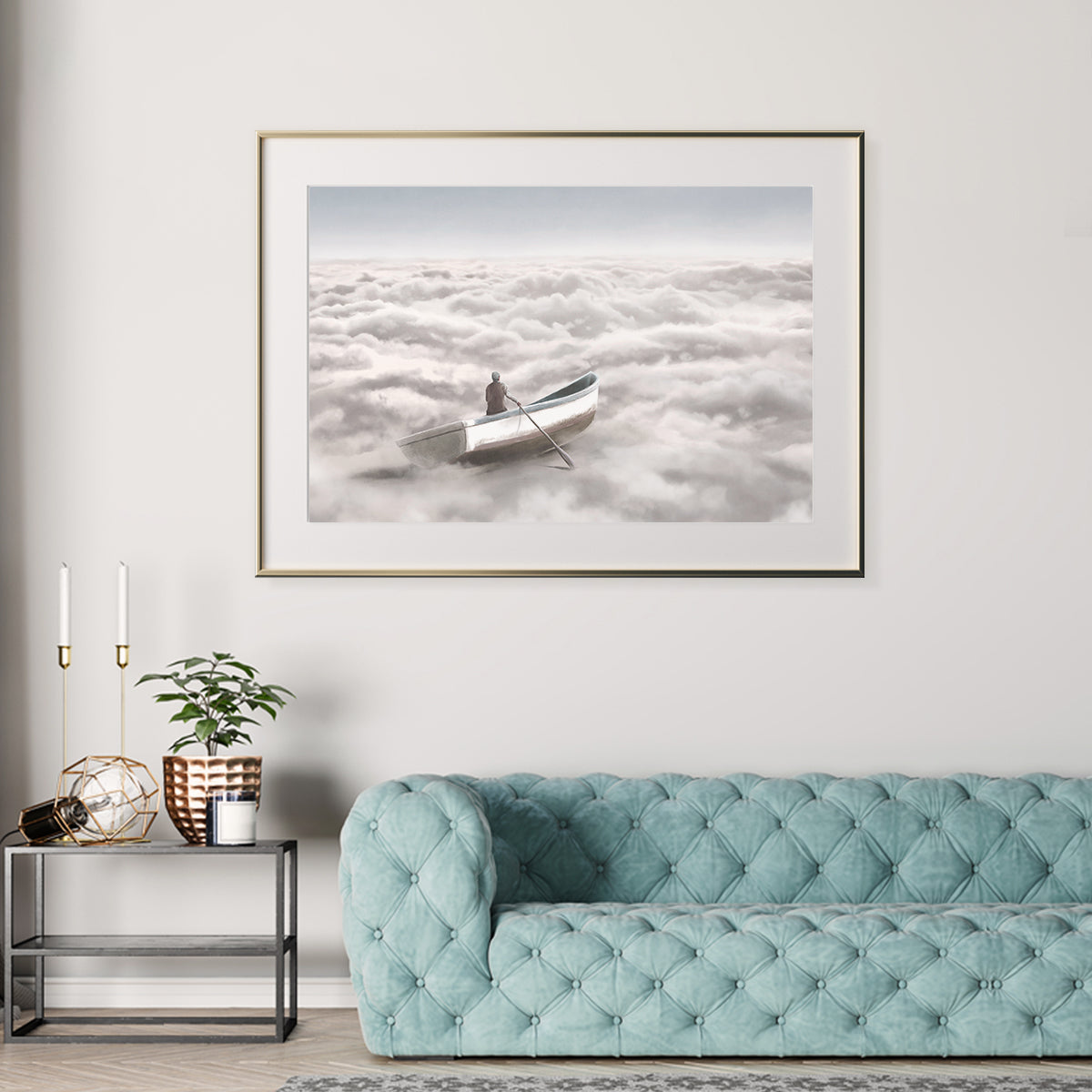 Man in Boat Floating on Sea Surreal Art Poster Wall Decor-Horizontal Posters NOT FRAMED-CetArt-10″x8″ inches-CetArt