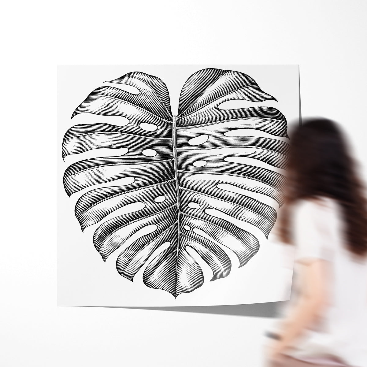 Tropical Leaf Black and White Posters Prints Wall Art-Square Posters NOT FRAMED-CetArt-8″x8″ inches-CetArt