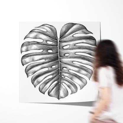 Tropical Leaf Black and White Posters Prints Wall Art-Square Posters NOT FRAMED-CetArt-8″x8″ inches-CetArt