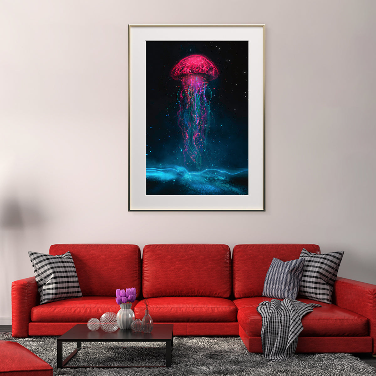 Neon Jellyfish Silhouette Posters Prints Abstract Wall Art-Vertical Posters NOT FRAMED-CetArt-8″x10″ inches-CetArt