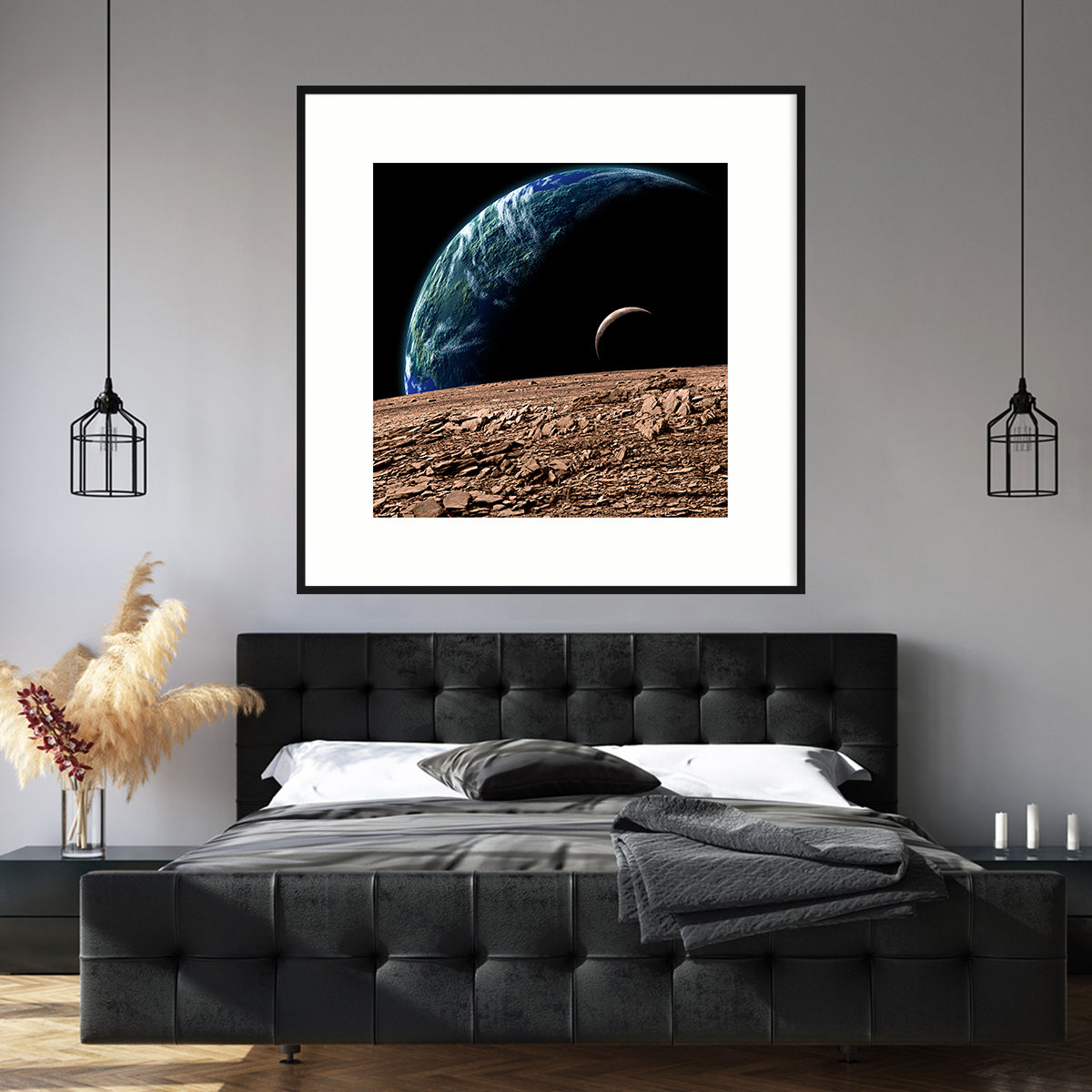 Moon Surface and Planet Earth Art Posters For Home Decor-Square Posters NOT FRAMED-CetArt-8″x8″ inches-CetArt