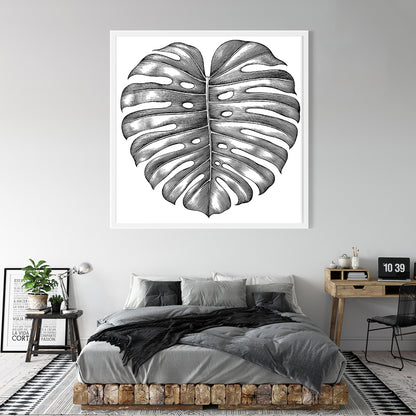 Tropical Leaf Black and White Posters Prints Wall Art-Square Posters NOT FRAMED-CetArt-8″x8″ inches-CetArt