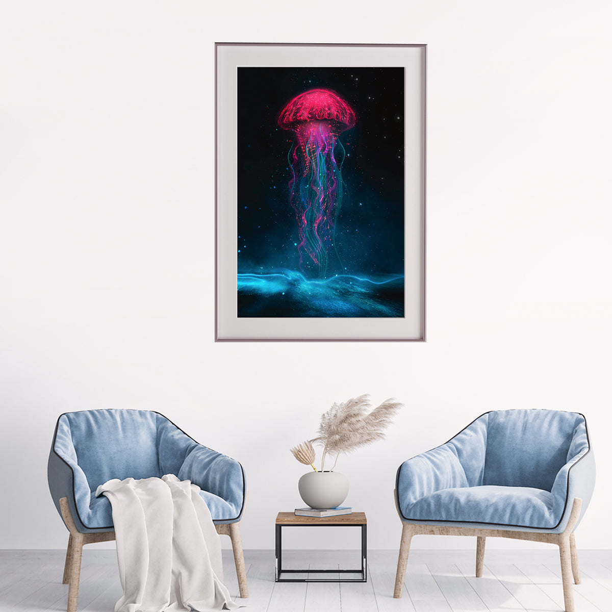 Neon Jellyfish Silhouette Posters Prints Abstract Wall Art-Vertical Posters NOT FRAMED-CetArt-8″x10″ inches-CetArt