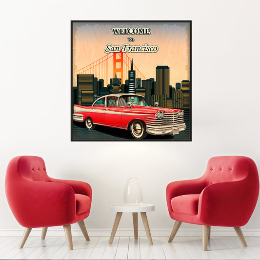 Welcome to San Francisco Retro Car Poster-Square Posters NOT FRAMED-CetArt-8″x8″ inches-CetArt