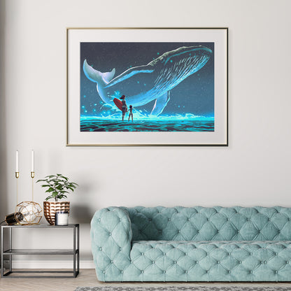 Whale in Night Sky Modern Art Prints Posters-Horizontal Posters NOT FRAMED-CetArt-10″x8″ inches-CetArt