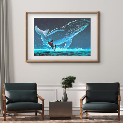 Whale in Night Sky Modern Art Prints Posters-Horizontal Posters NOT FRAMED-CetArt-10″x8″ inches-CetArt