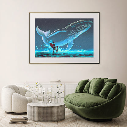 Whale in Night Sky Modern Art Prints Posters-Horizontal Posters NOT FRAMED-CetArt-10″x8″ inches-CetArt