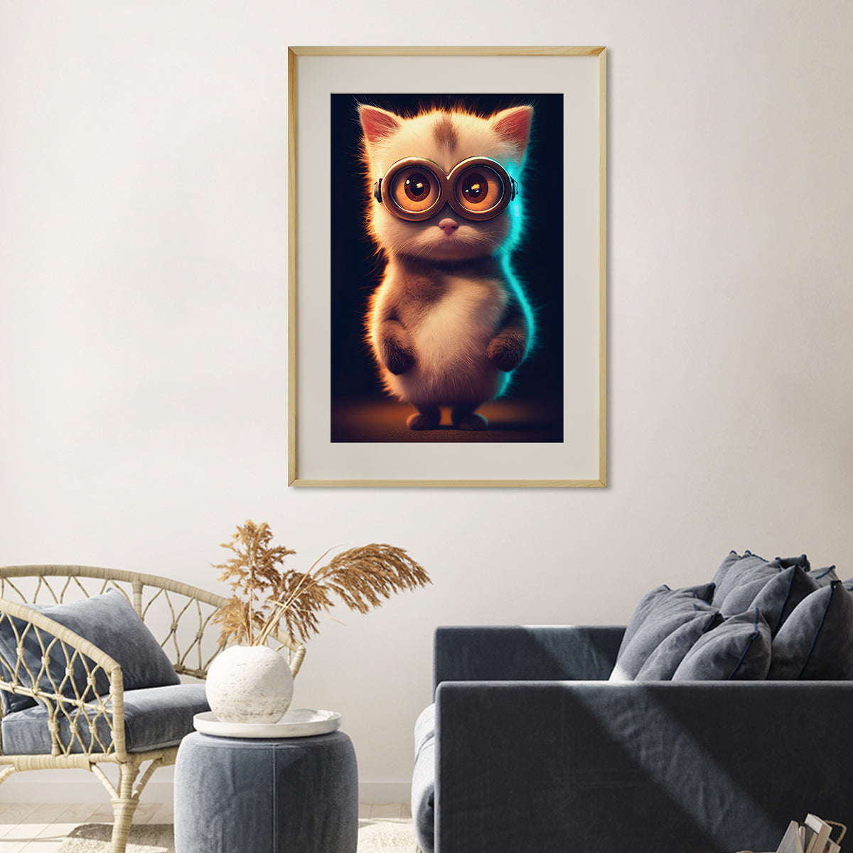 Funny Fluffy White Cat Creative Poster Wall Art Decor-Vertical Posters NOT FRAMED-CetArt-8″x10″ inches-CetArt