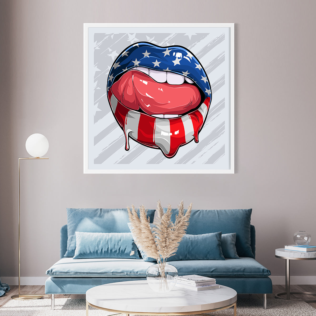 Woman Lips with American Flag Creative Poster-Square Posters NOT FRAMED-CetArt-8″x8″ inches-CetArt