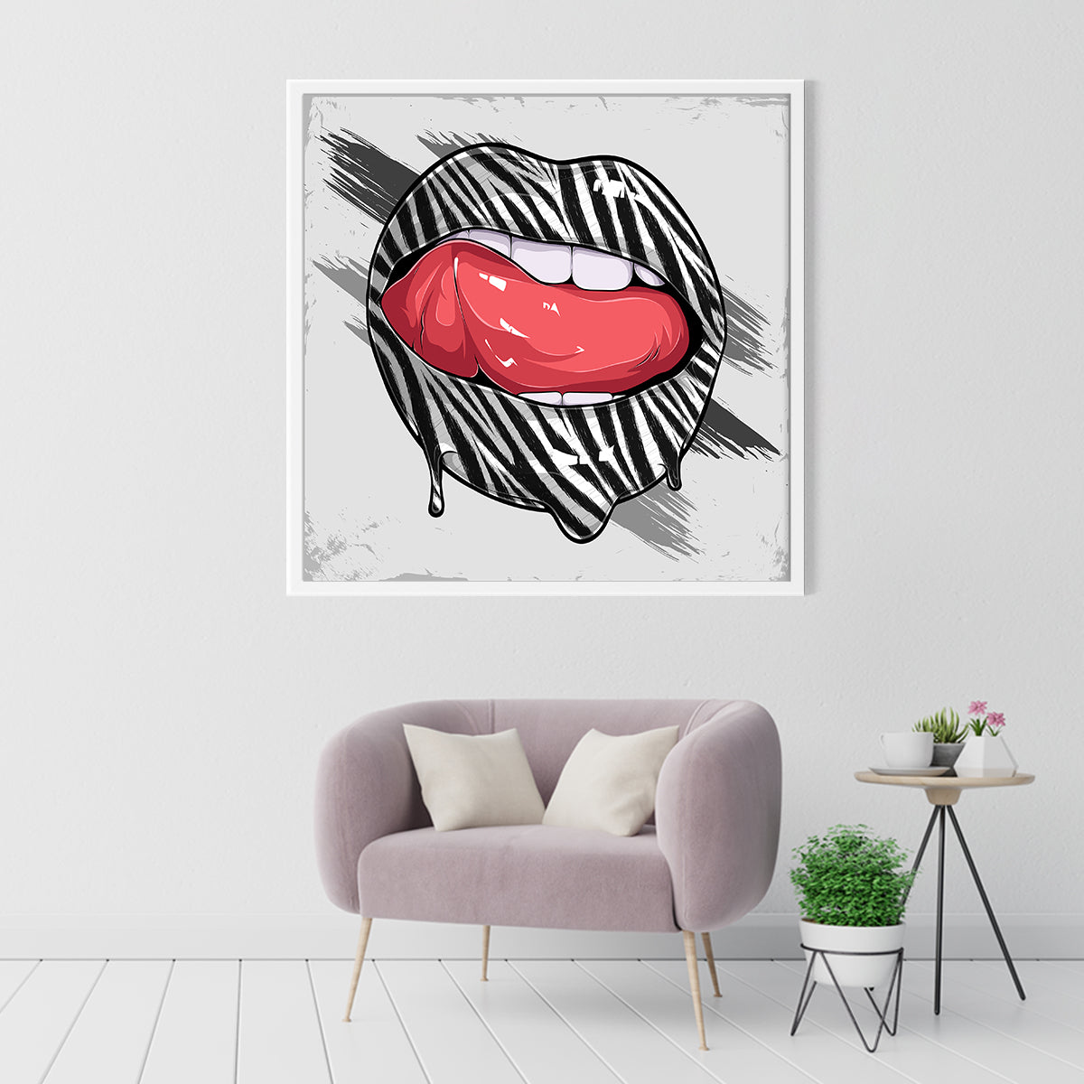 Woman Lips with Zebra Pattern Art Posters-Square Posters NOT FRAMED-CetArt-8″x8″ inches-CetArt