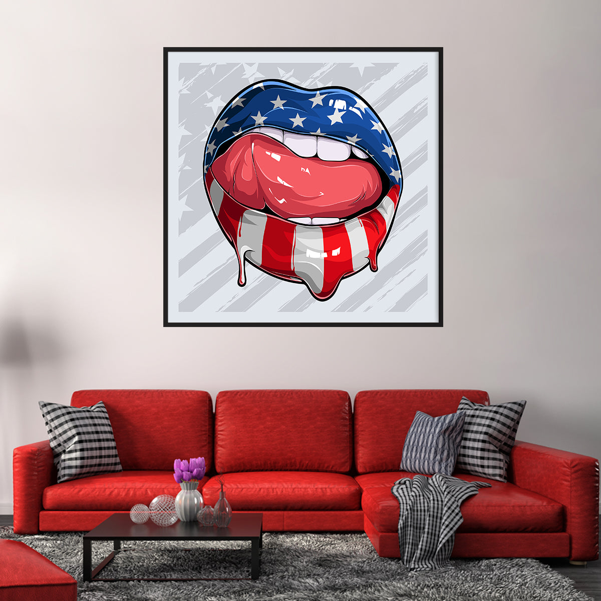 Woman Lips with American Flag Creative Poster-Square Posters NOT FRAMED-CetArt-8″x8″ inches-CetArt